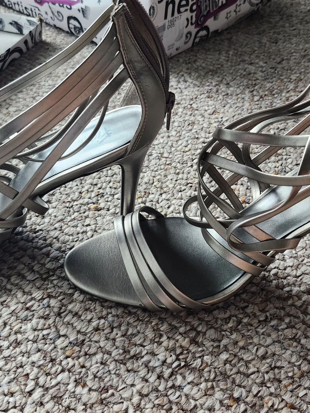 FIONI Clothing Silver Lace-Up Strappy Heels